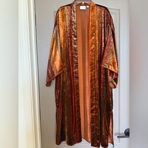 Velvet Striped Kimono in Rich Orange